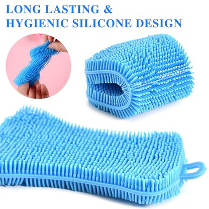 6 PCS Silicone Dish Sponges, Super Durable Safe and Dry Fast Silicone Sponge, Multi-Purpose Sponge Kitchen Gadgets, Reusable Rubber Kitchen Dish Dishes Fruits Vegetables Washing Cleaning Sponge Brush.