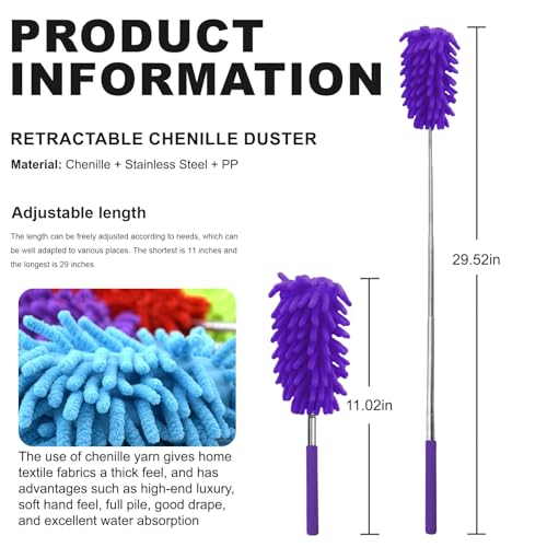 Microfiber Feather Duster with 29 in Telescoping Pole and Bendable Head for Ceiling Fans, Ceilings, Blinds, Furniture and Cars, Purple - color: Purple