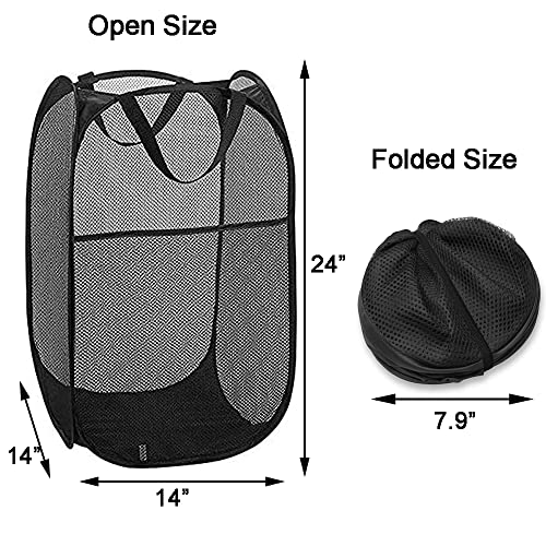2 Pack Pop Up Laundry Hampers, Collapsible Mesh Laundry Basket Black - color: Black