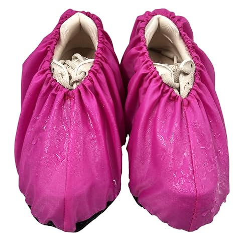 5 Pairs Waterproof Anti slip Washable Reusable Boots Cover Indoor Shoe covers (XL, Fuchsia) - color: Fuchsia, size: Extra Large