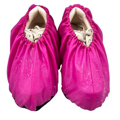 5 Pairs Waterproof Anti slip Washable Reusable Boots Cover Indoor Shoe covers (L, Fuchsia) - color: Fuchsia, size: Large