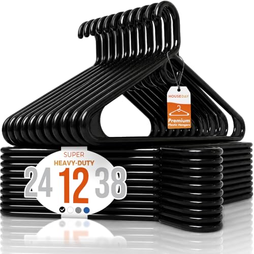 HOUSE DAY Heavy Duty Plastic Hangers 12 Pack - Thick Black Clothes Hangers - color: Black, size: 12 Pack