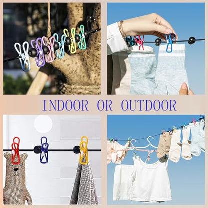 Retractable Portable Travel Clothesline, Including 12 Clothes Clips, 13 Positioning Beads, Hanging at Will, Suitable for Indoor and Outdoor, Balcony, Outdoor Camping Accessories