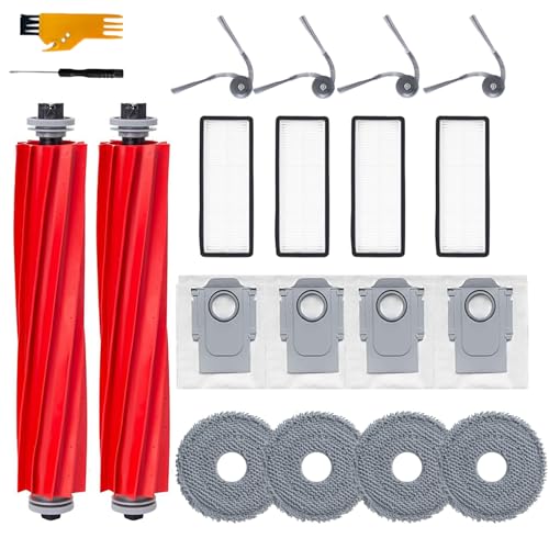20-Piece Replacement Parts Kit for Roborock QV35A/QV35S, QR798/QR598 Robot Vacuums Includes: 2 Main Brushes 4 Filters 4 mop Pads 4 Side Brushes 4 dust Bags 2 Tools