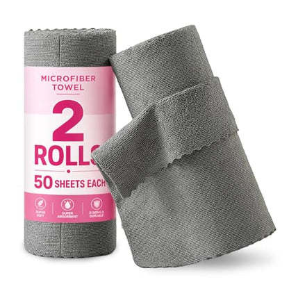 Jessy Home 2 Roll Reusable Paper Towels,100 Sheets Tear Away Microfiber Cleaning Cloth, Lint Free Cleaning Rags for Kitchen, Dishcloth,Household Cleaning Supplies - color: Dark Grey