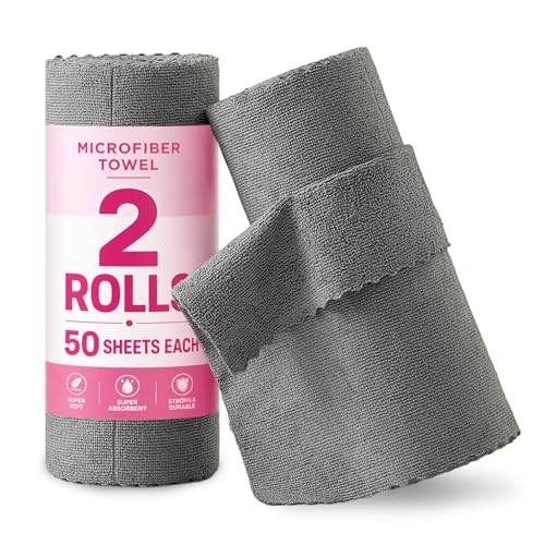 Jessy Home 2 Roll Reusable Paper Towels,100 Sheets Tear Away Microfiber Cleaning Cloth, Lint Free Cleaning Rags for Kitchen, Dishcloth,Household Cleaning Supplies - color: Dark Grey