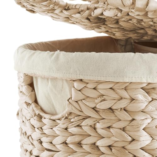 Casafield Oval Laundry Hamper with Lids and Removable Liner Bags - Whitewash White, Woven Water Hyacinth 2-Section Laundry Basket Clothes Sorter - color: Whitewash