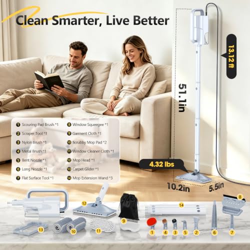 10-in-1 Steam Mop with Detachable Handheld Steam Cleaner - color: Warm White and Gray