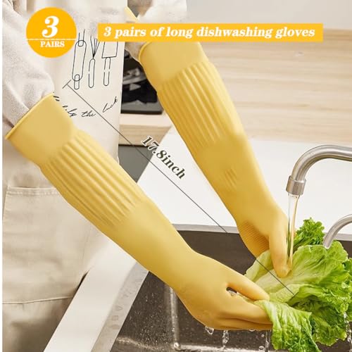 6-Pair 17.8-Inch Elbow-Length Reusable Rubber Waterproof Household Cleaning and Kitchen Dishwashing Gloves - Large Size - color: （pack of 6）, size: Large