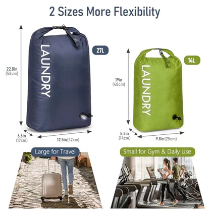 WiseBoy 2 Pack Travel Laundry Bag, Compression Storage for Dirty Clothes - color: Navy & Green