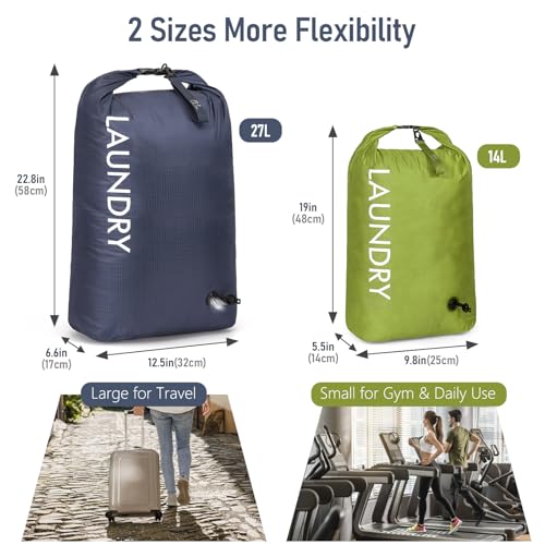 WiseBoy 2 Pack Travel Laundry Bag, Compression Storage for Dirty Clothes - color: Navy & Green