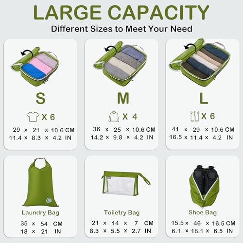 Cipway Compression Packing Cubes for Travel (8 Piece,Green) - color: Green, size: 8PCS