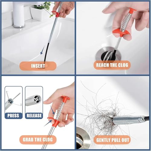 33-Inch Drain Snake, Flexible 4-Claw Sink Hair Removal Tool