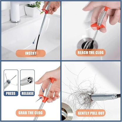 33-Inch Drain Snake, Flexible 4-Claw Sink Hair Removal Tool