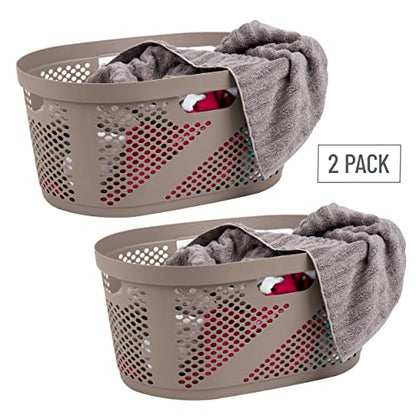 Mind Reader 40L Ventilated Laundry Baskets, Lightweight Clothes Hamper with Cutout Handles for Bathrooms and Closets, Plastic, Set of 2, Tan - color: Tan