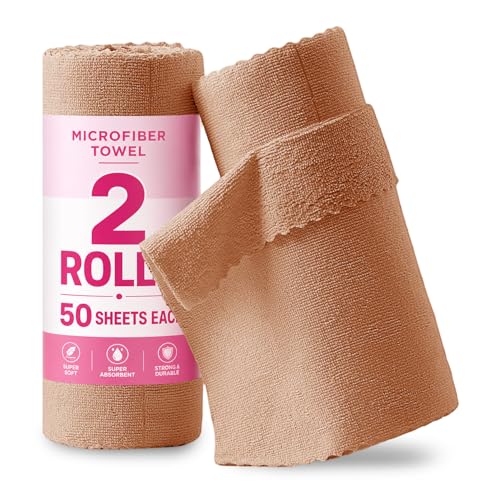 Jessy Home 2 Roll Reusable Paper Towels,100 Sheets Tear Away Microfiber Cleaning Cloth, Lint Free Cleaning Rags for Kitchen, Dishcloth,Household Cleaning Supplies - color: Dark Brown