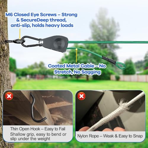 TooTaci Outdoor Clothesline Kit, 30ft 3/16" Green PVC Coated Clothes Cable - size: 30ft