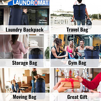 Laundry Bag Backpack 125L Extra Large, Heavy Duty 900D Coated Oxford Fabric, 3 Pockets Durable Travel Laundry Bags with Soft Padded Shoulder Straps for College Dorm, Apartment, Laundromat (Dark Blue) - color: Dark Blue