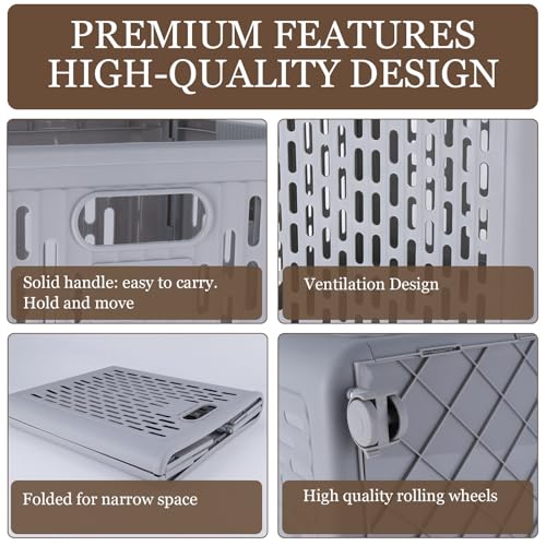 60L Collapsible Laundry Baskets, Plastic Laundry Hamper with Handles, Foldable Laundry Bin, Laundry Basket with Wheels for Laundry Room Organization, Ideal for Clothes, Towels, Blanket, Grey