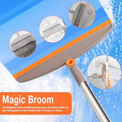 Silicone Air Broom,Multifunction Broom with Long Handle,Adjustable Rubber Sweeping Water,Pet Hair Remover for Carpet,Kitchen,Concrete Floor(Grey Orange)