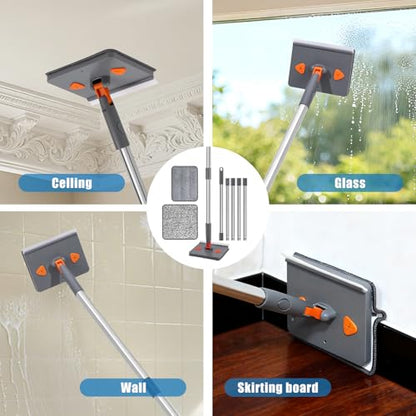 Mops for Floor Cleaning with 57" Long Handle, Baseboard Cleaner Tool with 84" Handle, 2 Reusable Pads, Wet and Dust Mopping for Hardwood, Laminate, Tile Floor, Skirting Board, 7Pcs Gray - size: 7Pcs