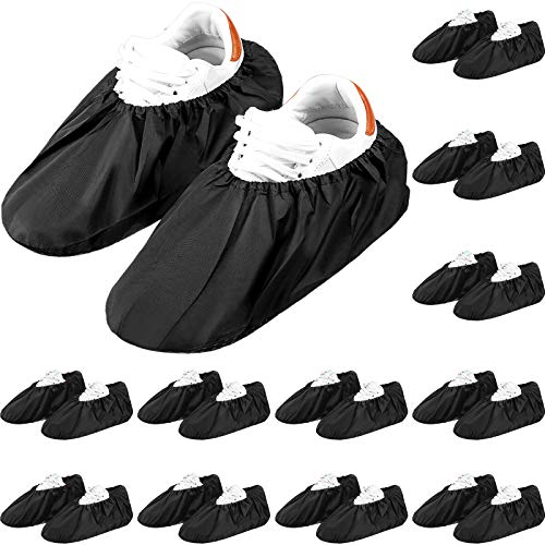 SATINIOR 12 Pairs Reusable Shoe Covers Slip Resistant Waterproof Boot Covers Elasticity Convenience Dustproof Overshoes Machine Washable for Household Carpet Floor Protection, Black