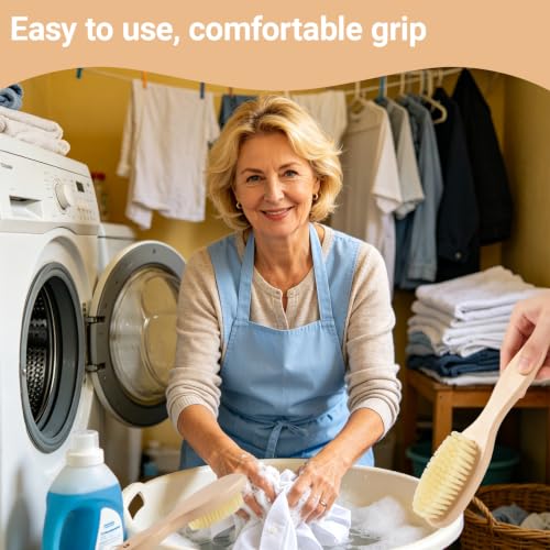 DXary 3 Pack Wood Laundry Stain Brush Very Soft Bristle Shoe Long Handle