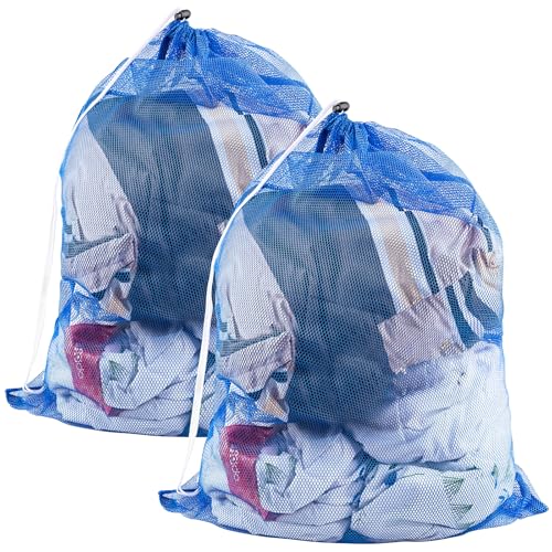 2 Pack Large Mesh Laundry Bags, 24" x 36" Heavy Duty Strong - color: Blue
