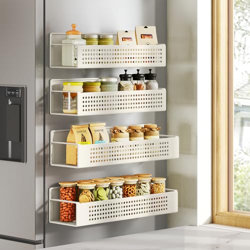 SONGMICS Strong 4 Pack Magnetic Spice Rack for Refrigerator for Organizers - color: Cream White