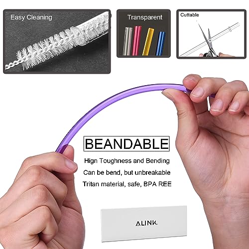 ALINK 13 inch Reusable Plastic Straws, Extra Long Colorful Tritan Tumbler Replacement Straws for Stanley Cups, 1 Gallon, 64/40/ 32 oz Water Bottles, Set of 10 with Brush - style: 13 INCH