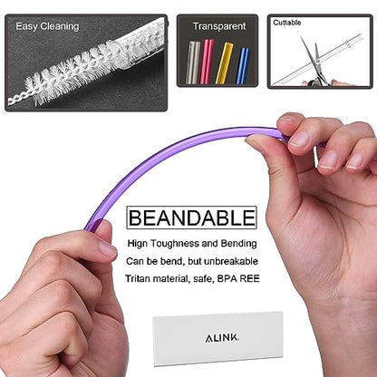 ALINK 13 inch Reusable Plastic Straws, Extra Long Colorful Tritan Tumbler Replacement Straws for Stanley Cups, 1 Gallon, 64/40/ 32 oz Water Bottles, Set of 10 with Brush - style: 13 INCH