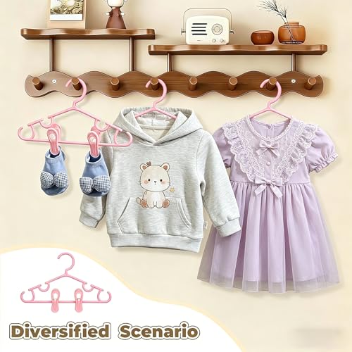 Baby Hangers w/Clips (20 Hangers & 40 Clips) Kids Clothes Hangers - color: Pink