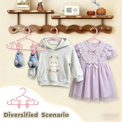 Baby Hangers w/Clips (20 Hangers & 40 Clips) Kids Clothes Hangers - color: Pink