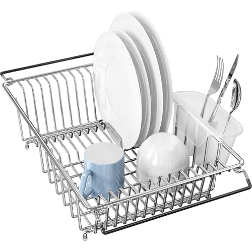 Simple Houseware Large Stainless Over Sink Counter Top Dish Drainer Rack - color: Chrome, size: Large