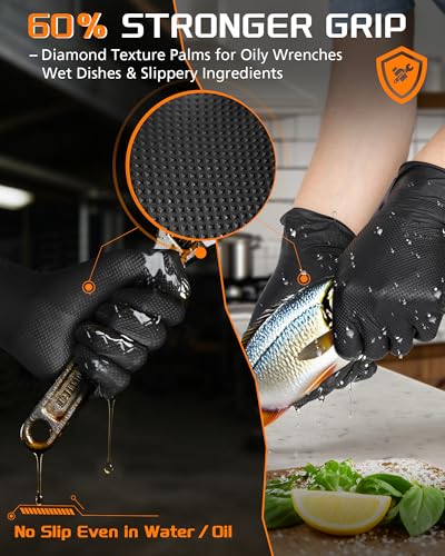wcy 9 Mil Heavy Duty Disposable Nitrile Gloves, Black XLarge, Diamond Grip - color: Black-30, size: X-Large