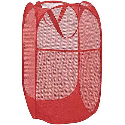 BATTOO Deluxe Strong Mesh Pop up Laundry Hamper Basket with Side Pocket for Laundry Room, Bathroom, Kids Room, College Dorm or Travel Red - color: Red