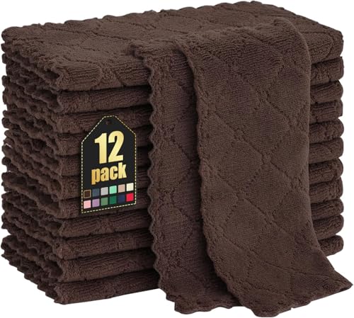 Homaxy 12 Pack Super Soft & Absorbent Dish Cloths, 10" x 10", Brown - color: Brown, size: 10 x 10 inch-12 pack