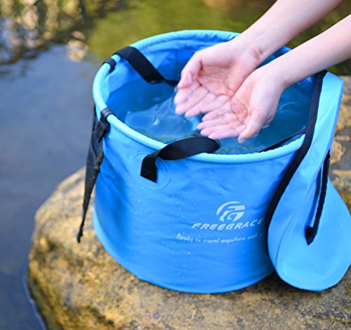 Freegrace Collapsible Water Bucket with Lid 23L Portable Camping Wash Basin - color: Sky Blue, size: 23L
