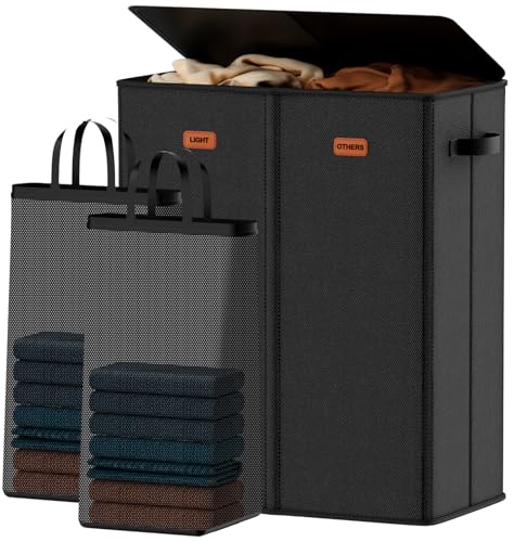 150L Double Laundry Hamper With Lid, Large Clothes Hampers with Removable Bag, Laundry Hamper 2 Section for Bathroom, Bedroom, Laundry Room, Dorm, Black - color: Black, size: 39.63 Gal - 2 Section