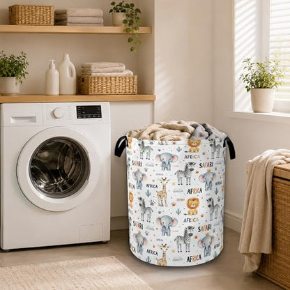 Cute African Animals Laundry Basket with Waterproof Coating, Collapsible Clothes Hamper, Large Storage Bin with Handles for Bedroom Bathroom Laundry Room - color: Cute African Animals