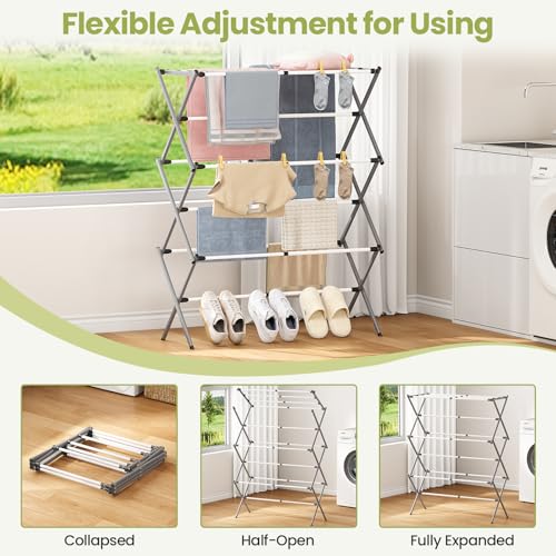 APEXCHASER Oversized Clothes Drying Rack, 45.28" H × 14.57" D - color: Grey White, size: Large