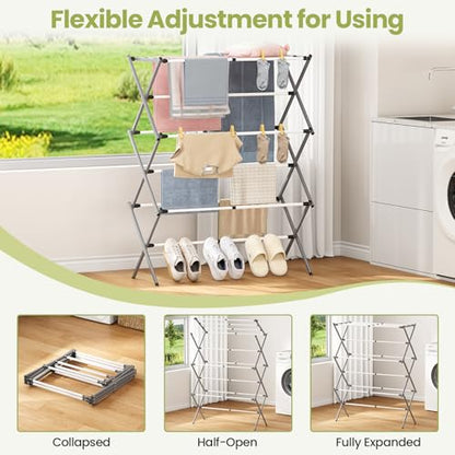 APEXCHASER Oversized Clothes Drying Rack, 45.28" H × 14.57" D - color: Grey White, size: Large