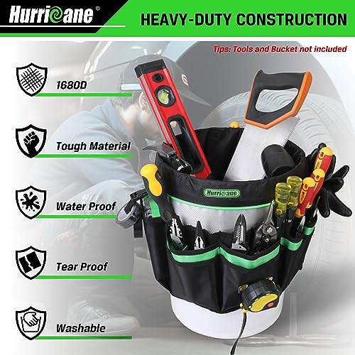 HURRICANE Bucket Tool Organizer, 5 Gallon bucket tool bag organizer, Garden Bucket Tool Organizer Caddy, Waterproof Bucket organizer for most 5 Gallon Bucket, 52 Pockets - size: 5 gallons