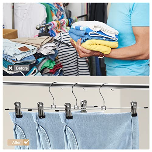 GUANJUNE Pants & Skirt Hangers with Adjustable Non-Slip Clips, Space Saving Metal Hangers for Coat, Garment, Jeans & Kids Adults (20 Pack) - size: 20 Pack