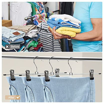GUANJUNE Pants & Skirt Hangers with Adjustable Non-Slip Clips, Space Saving Metal Hangers for Coat, Garment, Jeans & Kids Adults (20 Pack) - size: 20 Pack