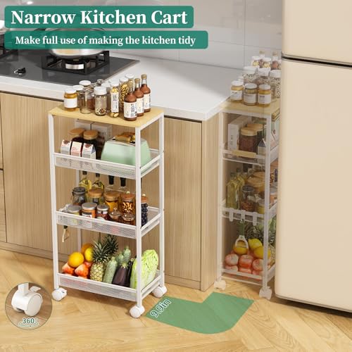 4-Tier Slim Utility Rolling Laundry Cart with Wheels, Easy to Assemble - color: White, size: 9.1''