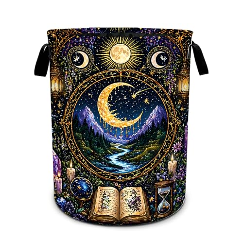 Gothic Moon Laundry Basket Foldable Oxford Laundry Hamper With Handle For Room Bathroom Bedroom - color: Gothic