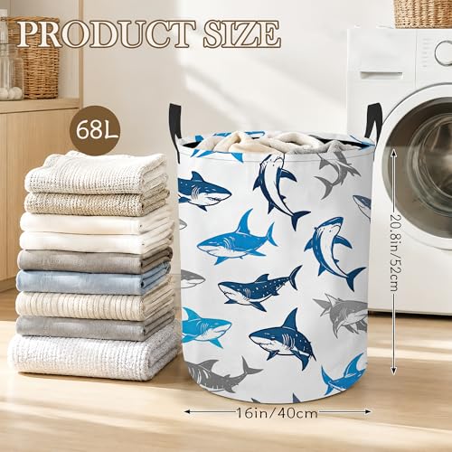 Shark Laundry Basket Oxford Cloth Ocean Life Laundry Hamper With Handle Foldable Portable Clothes Storage Basket Storage Bag For Laundry Room/Bathroom/Bedroom/Dormitory 20.8"x16" - color: Shark