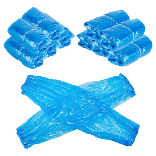 AHANDMAKER 200 Pcs Plastic Arm Sleeves Waterproof Protective Cover 15.43in Long Disposable Sleeve Protectors for Cleaning Painting Cooking Decoration, Deep Sky Blue