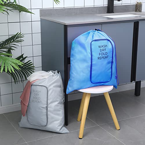 Boao 2 Pcs Travel Laundry Bag with Drawstring Zipper - color: Gray, Blue, size: Classic